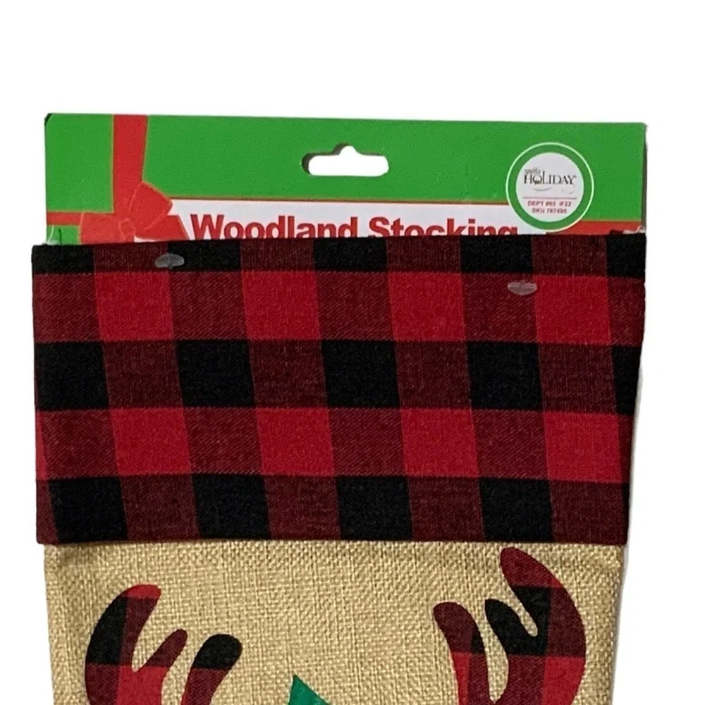 Christmas Stockings Reindeer Moose Holiday Buffalo Check Plaid 17 in 2 Piece Set